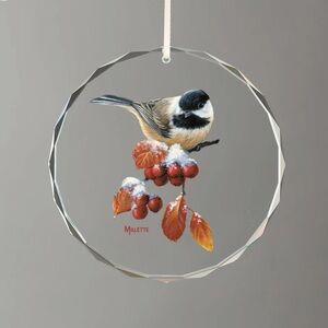 Wild Wings Ornament Chickadee Bird Berries Beveled Cut Glass Rosemary Millette